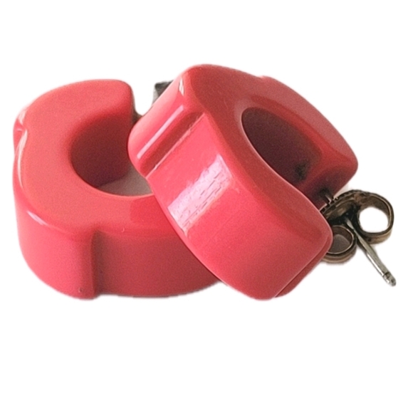 Vintage Jewelry - Vintage Retro Hot Pink Tiny Hoop Post Pierced Statement Earrings Costume